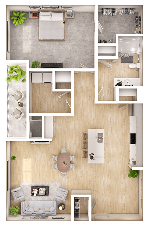 Floor plan for 1 bed, 1 bath, 925 sqft